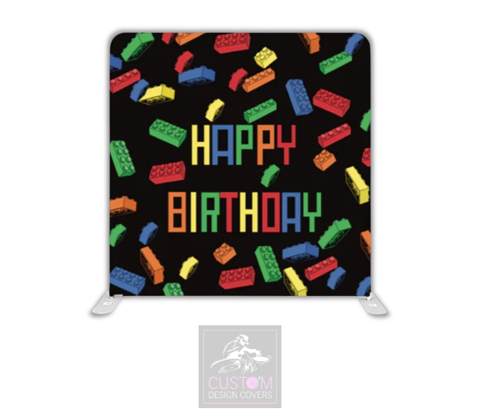 Happy Birthday Lego BLACK Lycra Pillowcase Backdrop Cover (DOUBLE SIDED)