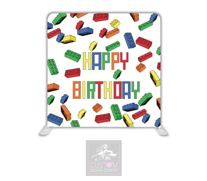 Happy Birthday Lego WHITE Lycra Pillowcase Backdrop Cover (DOUBLE SIDED)