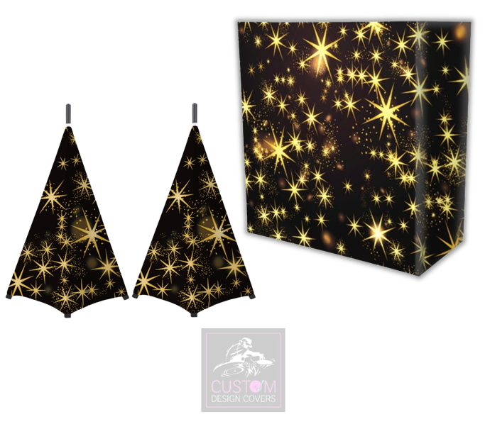 Black Gold Star Lycra DJ Booth Cover (PACKAGE BUNDLE) - COMBI