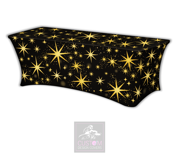 Black & Gold Stars Lycra Table Cover