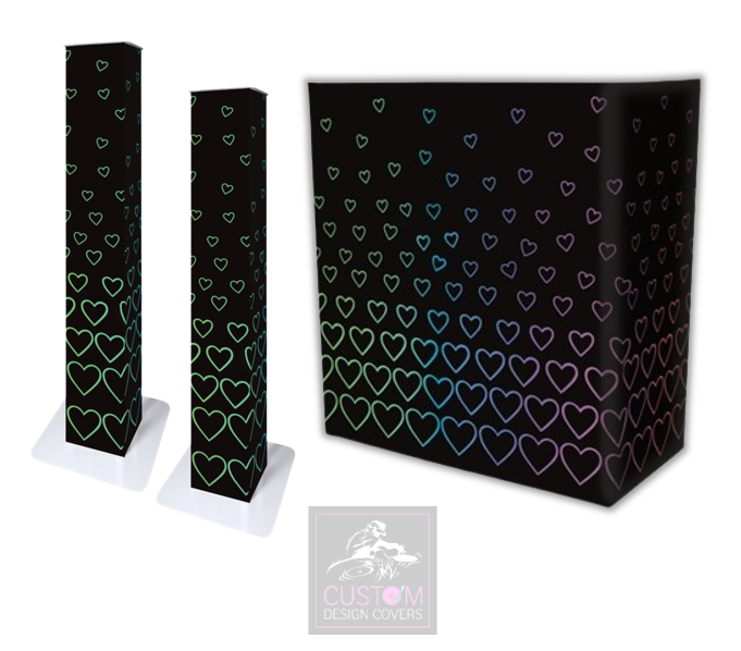 Black Rainbow Hearts Lycra DJ Booth Cover (PACKAGE BUNDLE) - TRUSS
