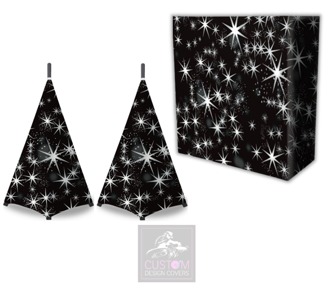Black Silver Star Lycra DJ Booth Cover (PACKAGE BUNDLE) - COMBI