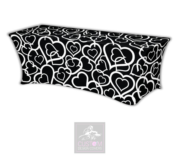 Wedding Hearts-Black-Lycra Table Cover
