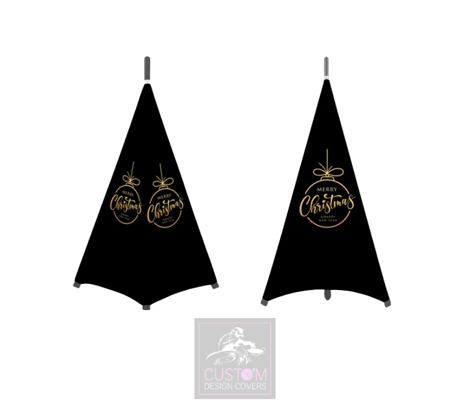 Three Sided Black Merry Christmas *Gold* Stand Lycra Covers