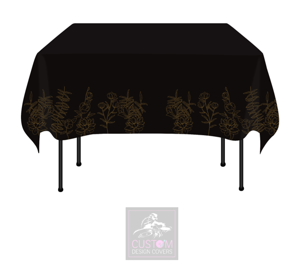 Gold/Brown Flowers on Black Square Table Cover