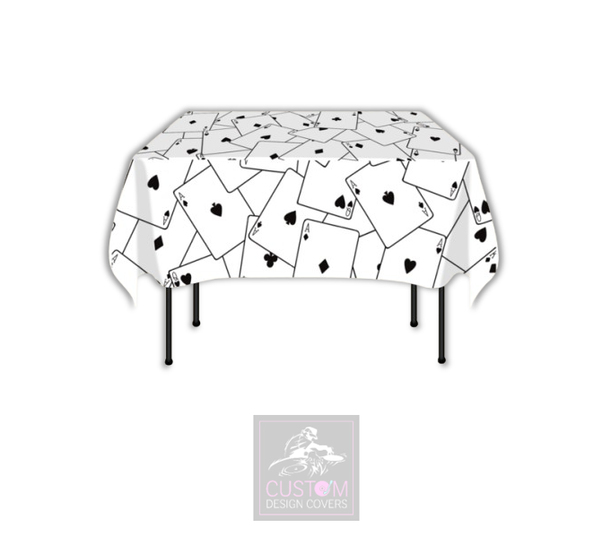 White Casino Cards Square Table Cover