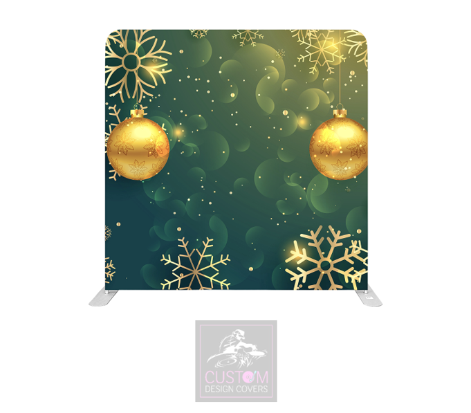 Snowflakes & Baubles on Green Lycra Pillowcase Backdrop Cover