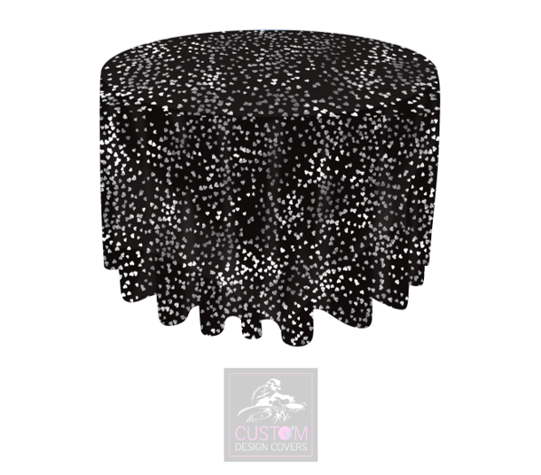 Grey Hearts on Black Round Table Cover