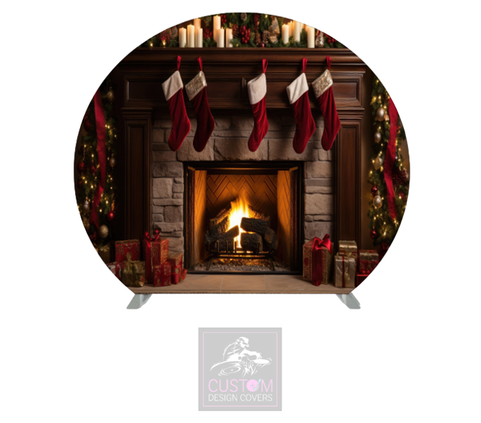 Christmas Fireplace Half Circle Pillowcase Backdrop Cover (DOUBLE SIDED)