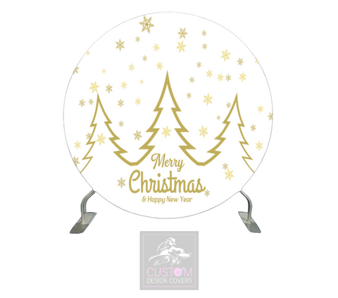 White & Gold Christmas Full Circle Backdrop Cover (DOUBLE SIDED)