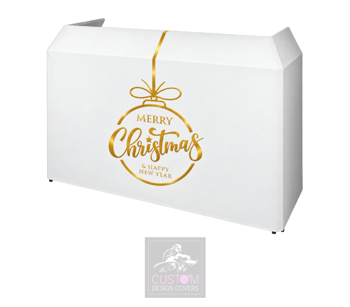 Merry Christmas *WHITE/GOLD* Lycra DJ Booth Cover
