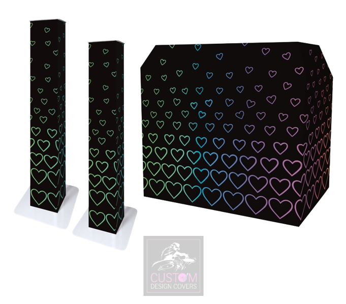 Black Rainbow Hearts Lycra DJ Cover (PACKAGE BUNDLE) - MKII