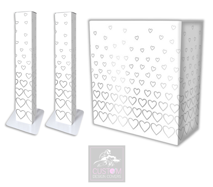 White Grey Hearts Lycra DJ Booth Cover (PACKAGE BUNDLE) - TRUSS
