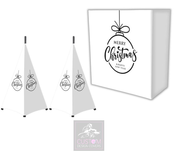White Merry Christmas *Black*  Lycra DJ Booth Cover (PACKAGE BUNDLE)