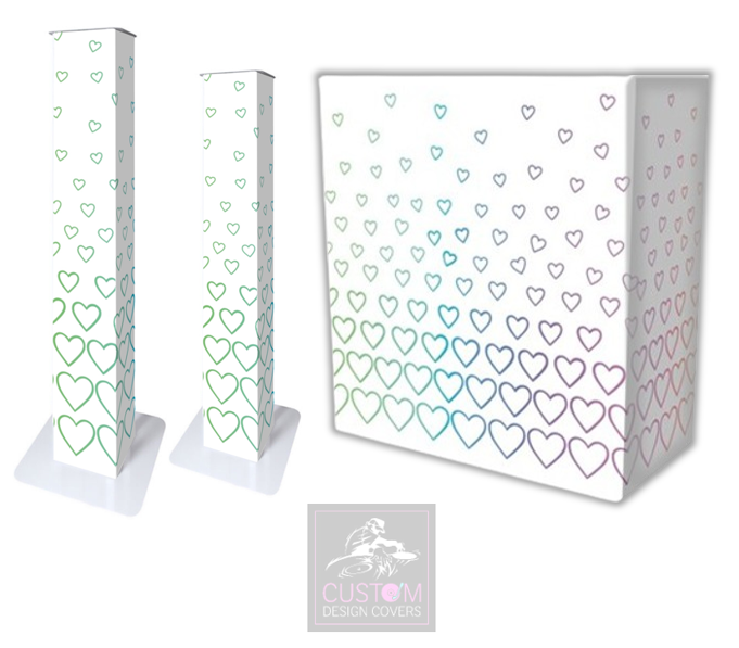 White Grey Hearts Lycra DJ Booth Cover (PACKAGE BUNDLE) - TRUSS