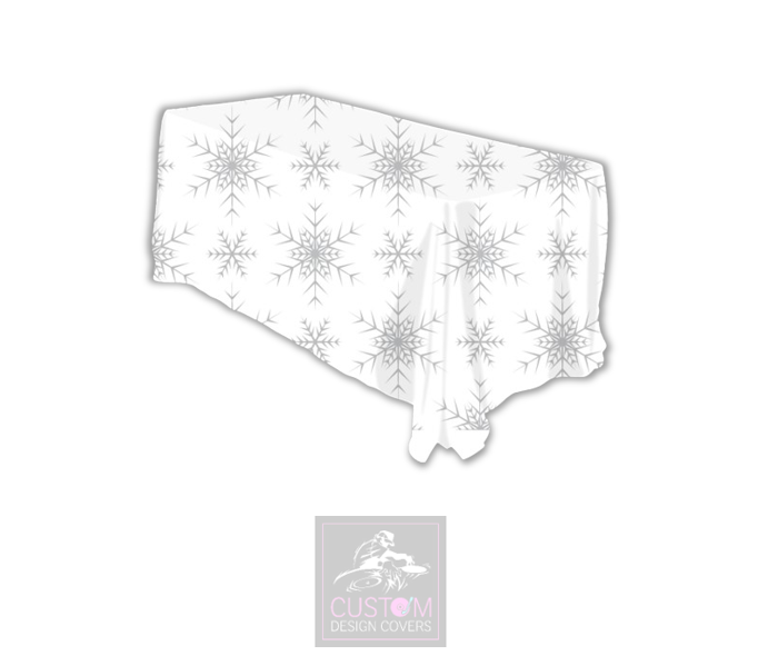 Grey Snowflakes on White Rectangle Table Cover