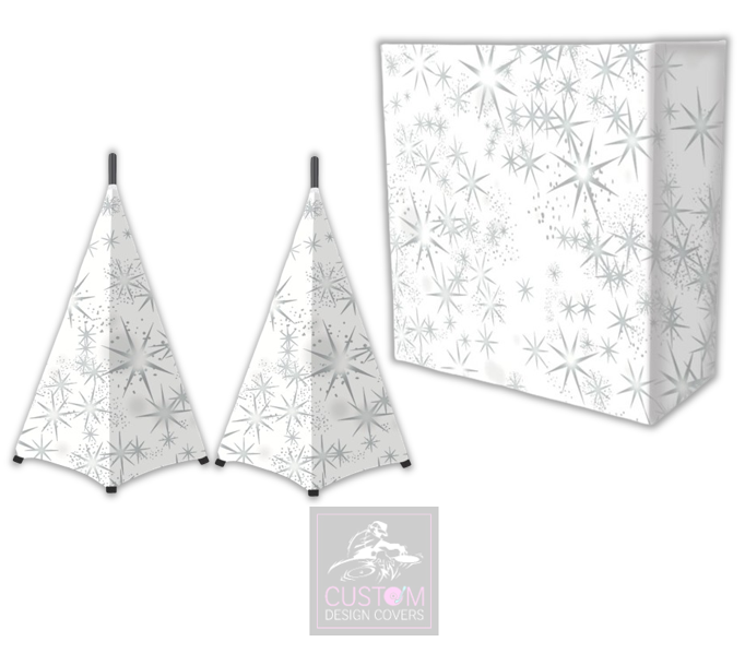 White Silver Star Lycra DJ Booth Cover (PACKAGE BUNDLE) - COMBI
