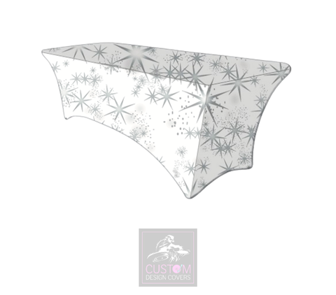 White & Silver/Grey Stars Lycra Table Cover