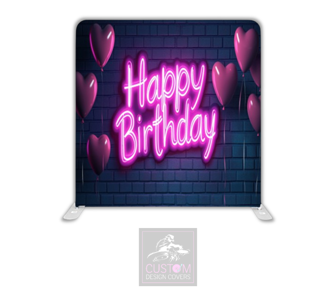 Neon Effect Happy Birthday Lycra Pillowcase Backdrop Cover (DOUBLE SIDED)