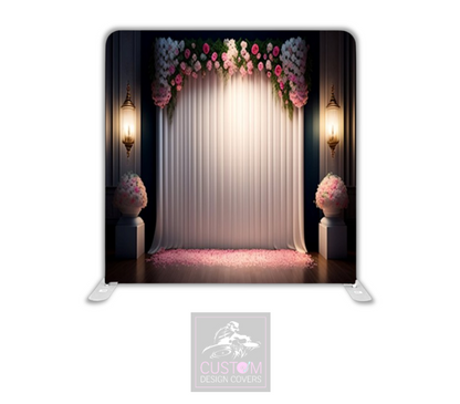 White & Floral Lycra Pillowcase Backdrop Cover