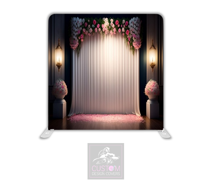 White & Floral Lycra Pillowcase Backdrop Cover