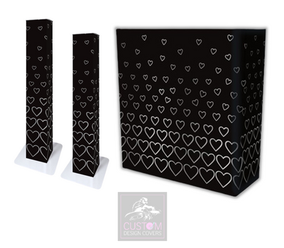 Black Grey Hearts Lycra DJ Booth Cover (PACKAGE BUNDLE) - COMBI