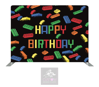 Happy Birthday Lego BLACK Lycra Pillowcase Backdrop Cover