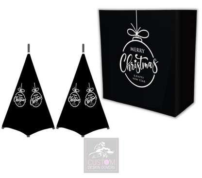 Black Merry Christmas *White*  Lycra DJ Booth Cover (PACKAGE BUNDLE)