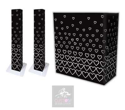 Black White Hearts Lycra DJ Booth Cover (PACKAGE BUNDLE) - COMBI