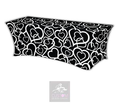 Wedding Hearts-Black-Lycra Table Cover 