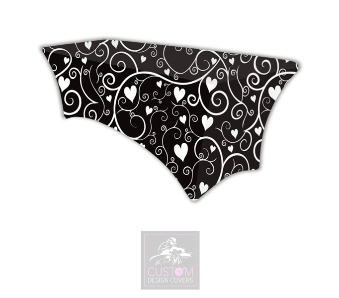 Black White Hearts & Vines Lycra Table Cover