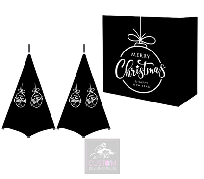 Black Merry Christmas *White*  Lycra DJ Booth Cover (PACKAGE BUNDLE) 