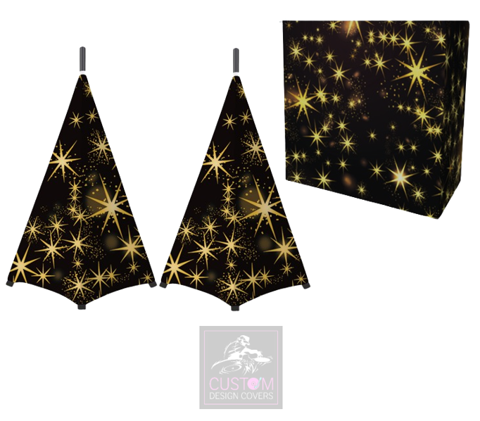 Black Gold Star Lycra DJ Booth Cover (PACKAGE BUNDLE) - COMBI 