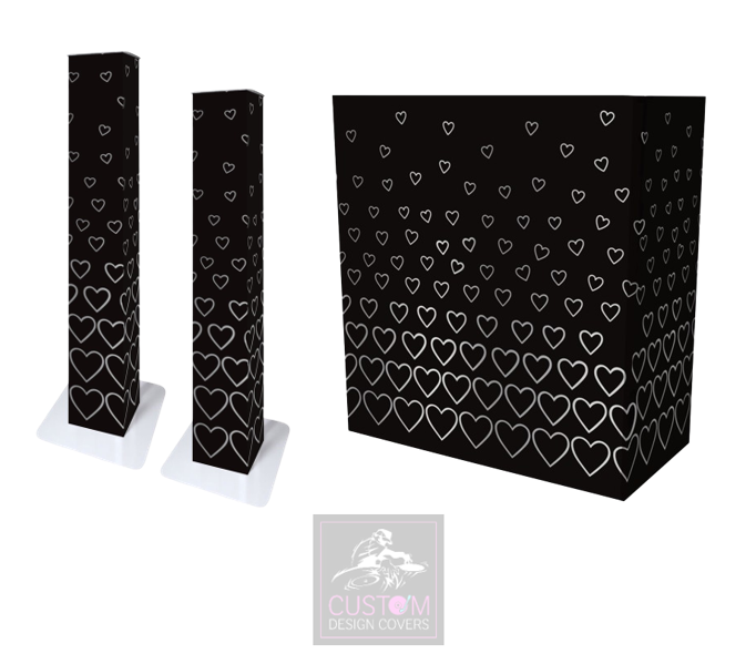 Black Grey Hearts Lycra DJ Booth Cover (PACKAGE BUNDLES) - TRUSS 