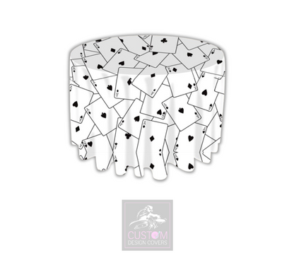 White Casino Cards Round Table Cover