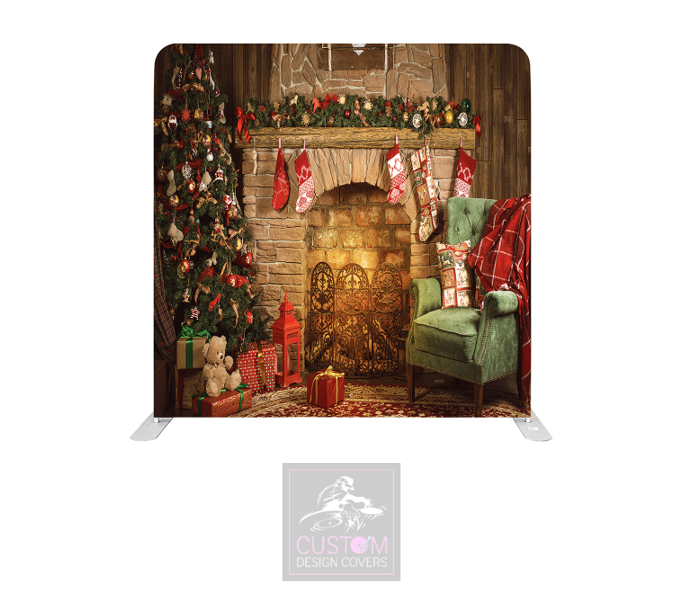 Christmas Fireplace Lycra Pillowcase Backdrop Cover