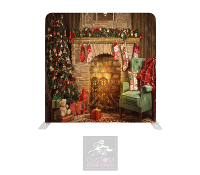 Christmas Fireplace Lycra Pillowcase Backdrop Cover (DOUBLE SIDED)