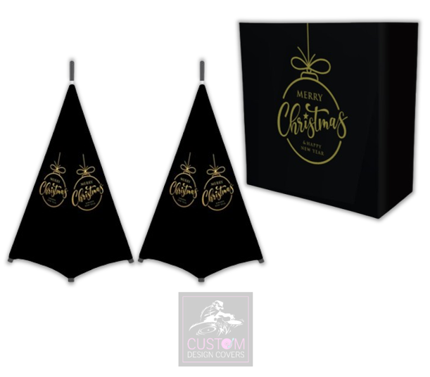 Black Merry Christmas *Gold* Lycra DJ Covers (PACKAGE BUNDLE)