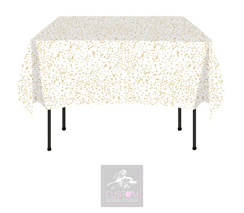 Gold Confetti on White Square Table Cover