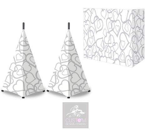 White Wedding Grey Hearts Lycra DJ Booth Cover (PACKAGE BUNDLES) - TRUSS 