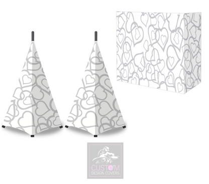 White Wedding Grey Hearts  Lycra DJ Booth Cover (PACKAGE BUNDLE) - COMBI 