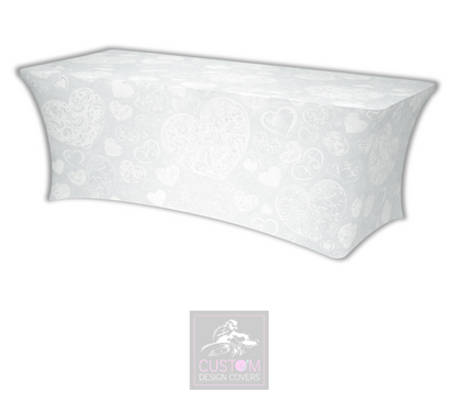 Wedding Grey with White Hearts Lycra Table Cover