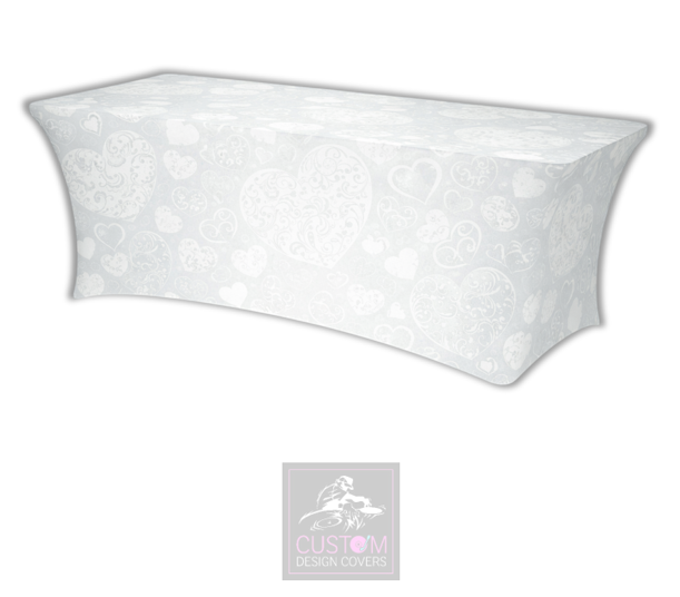Wedding Grey with White Hearts Lycra Table Cover