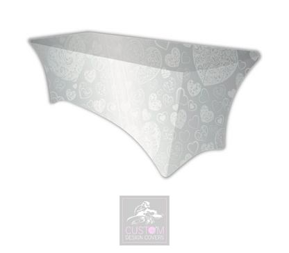 Wedding Grey with White Hearts Lycra Table Cover