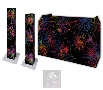 Halloween Multi-coloured UV Effect Spider Web Lycra DJ Booth Cover - (PACKAGE BUNDLE)