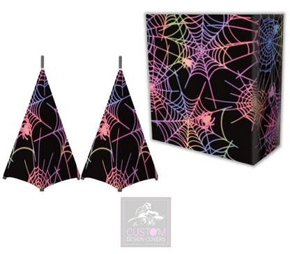 Halloween Multi-coloured UV Effect Spider Web Lycra DJ Booth Cover (PACKAGE BUNDLE)