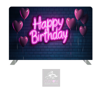 Neon Effect Happy Birthday Lycra Pillowcase Backdrop Cover