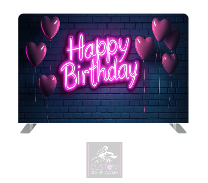 Neon Effect Happy Birthday Lycra Pillowcase Backdrop Cover