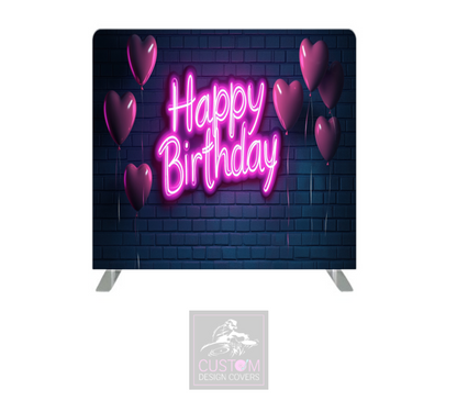 Neon Effect Happy Birthday Lycra Pillowcase Backdrop Cover