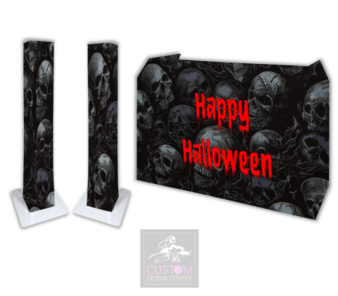 Happy Halloween Skulls Lycra DJ Booth Cover  (PACKAGE BUNDLE)